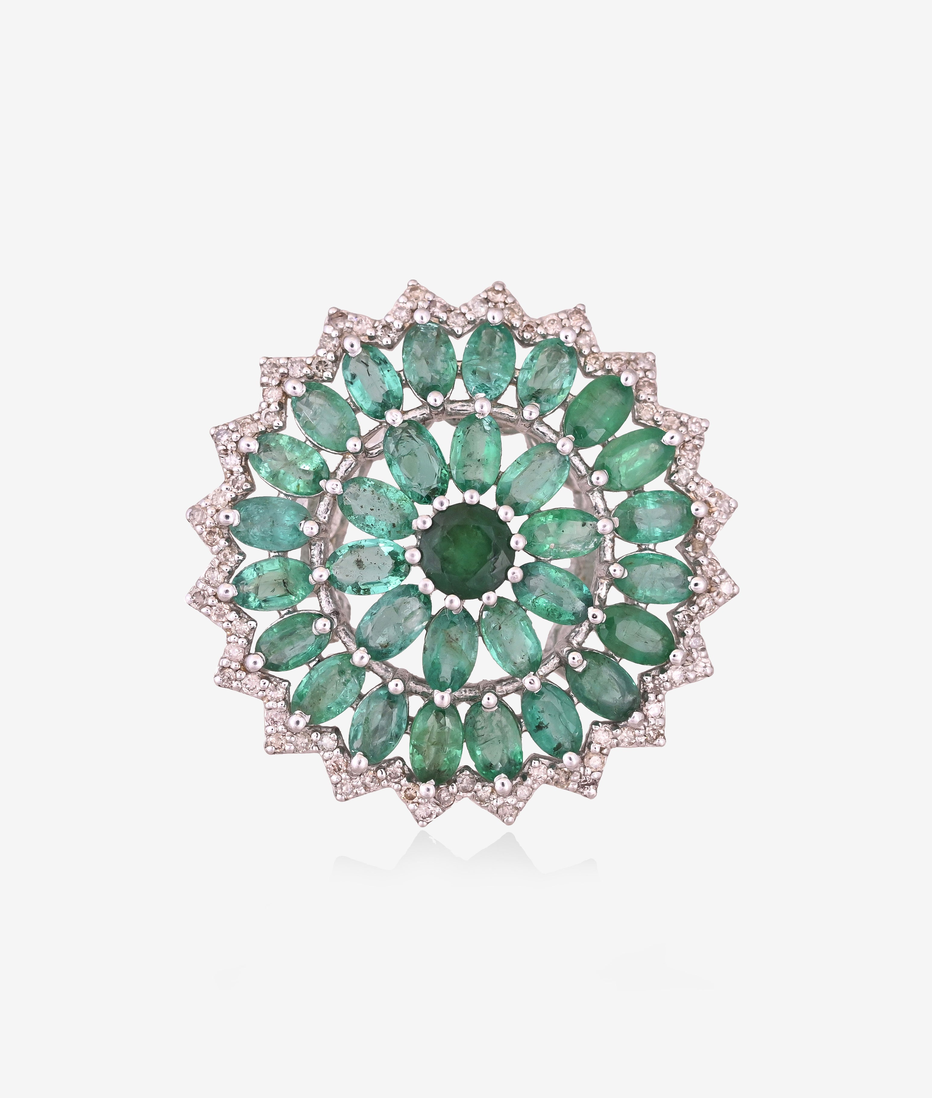 Geometric Emerald and Diamond Eternity Ring