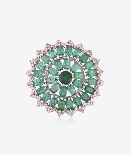 Geometric Emerald and Diamond Eternity Ring