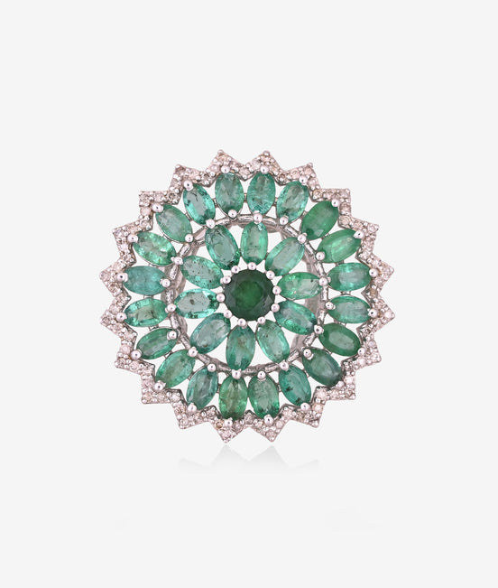 Geometric Emerald and Diamond Eternity Ring