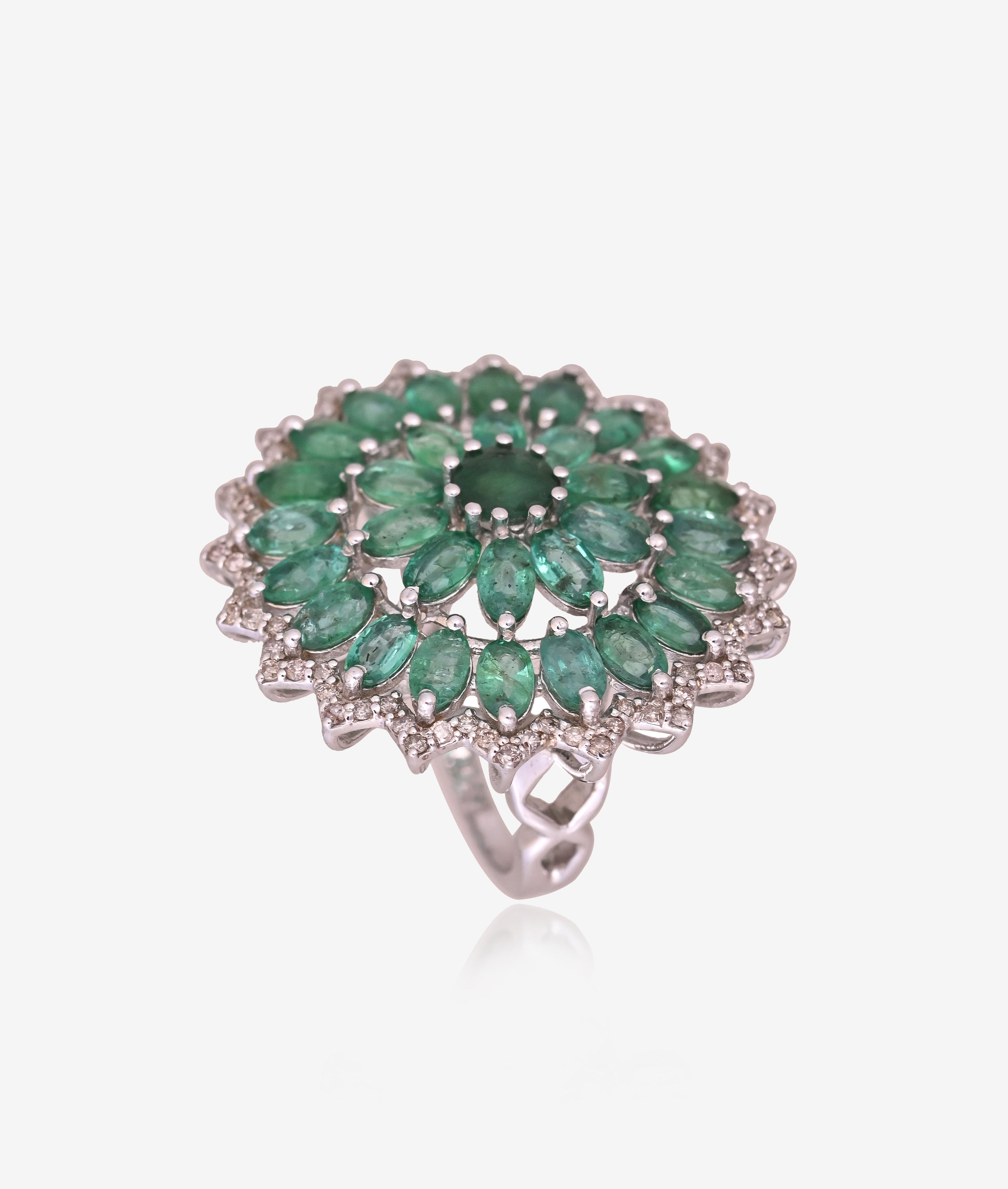 Geometric Emerald and Diamond Eternity Ring