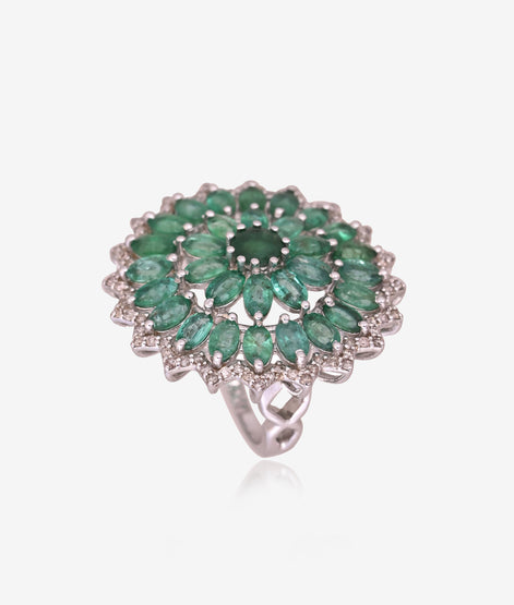 Geometric Emerald and Diamond Eternity Ring