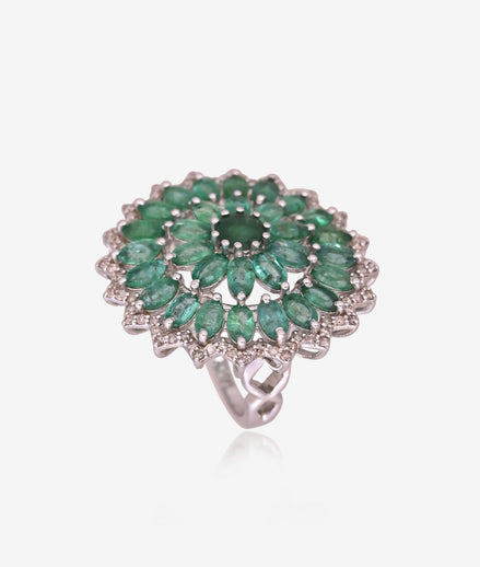 Geometric Emerald and Diamond Eternity Ring