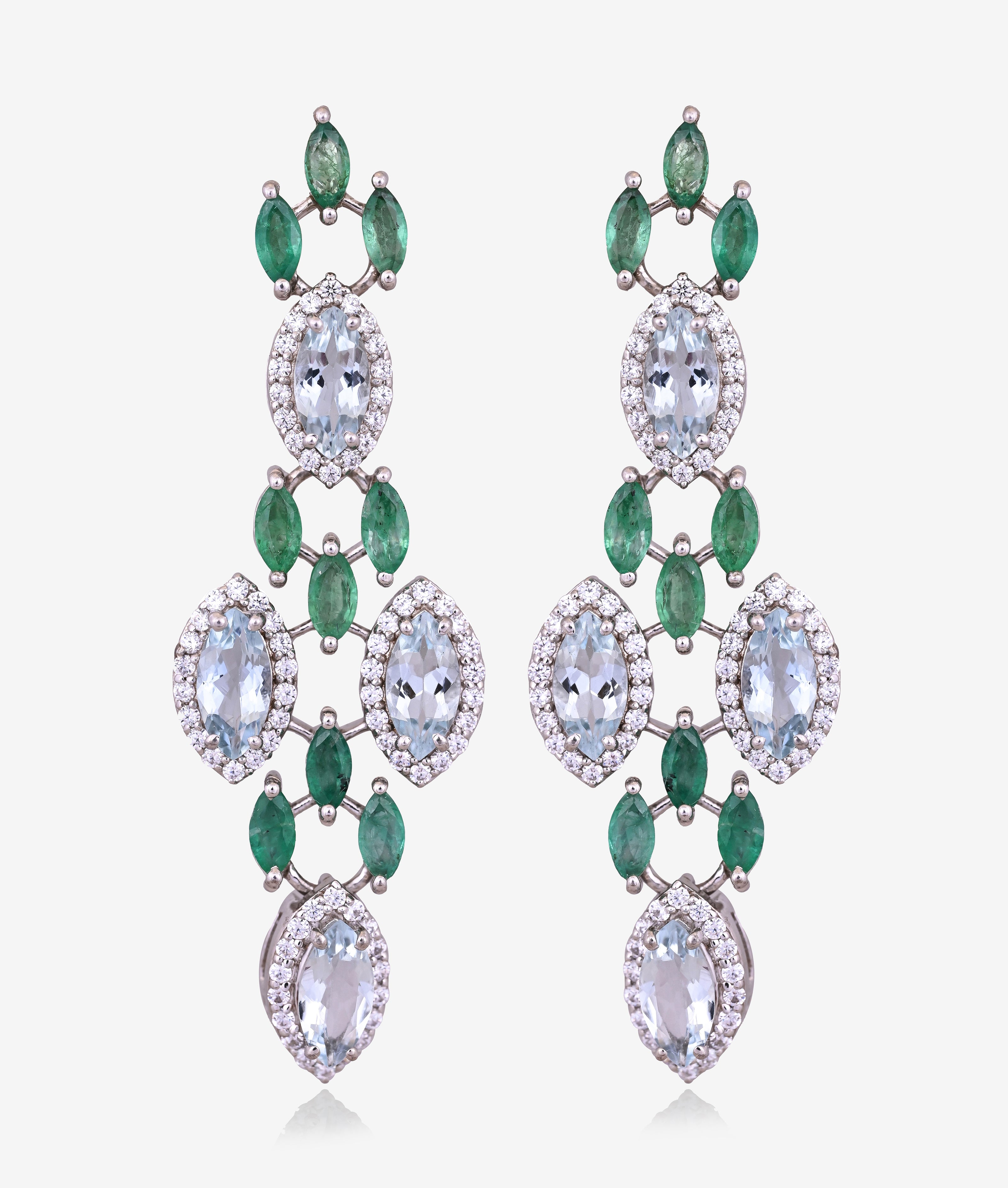 Aqua Diamond & Emerald Drop Earrings