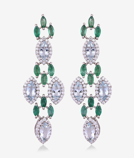 Aqua Diamond & Emerald Drop Earrings