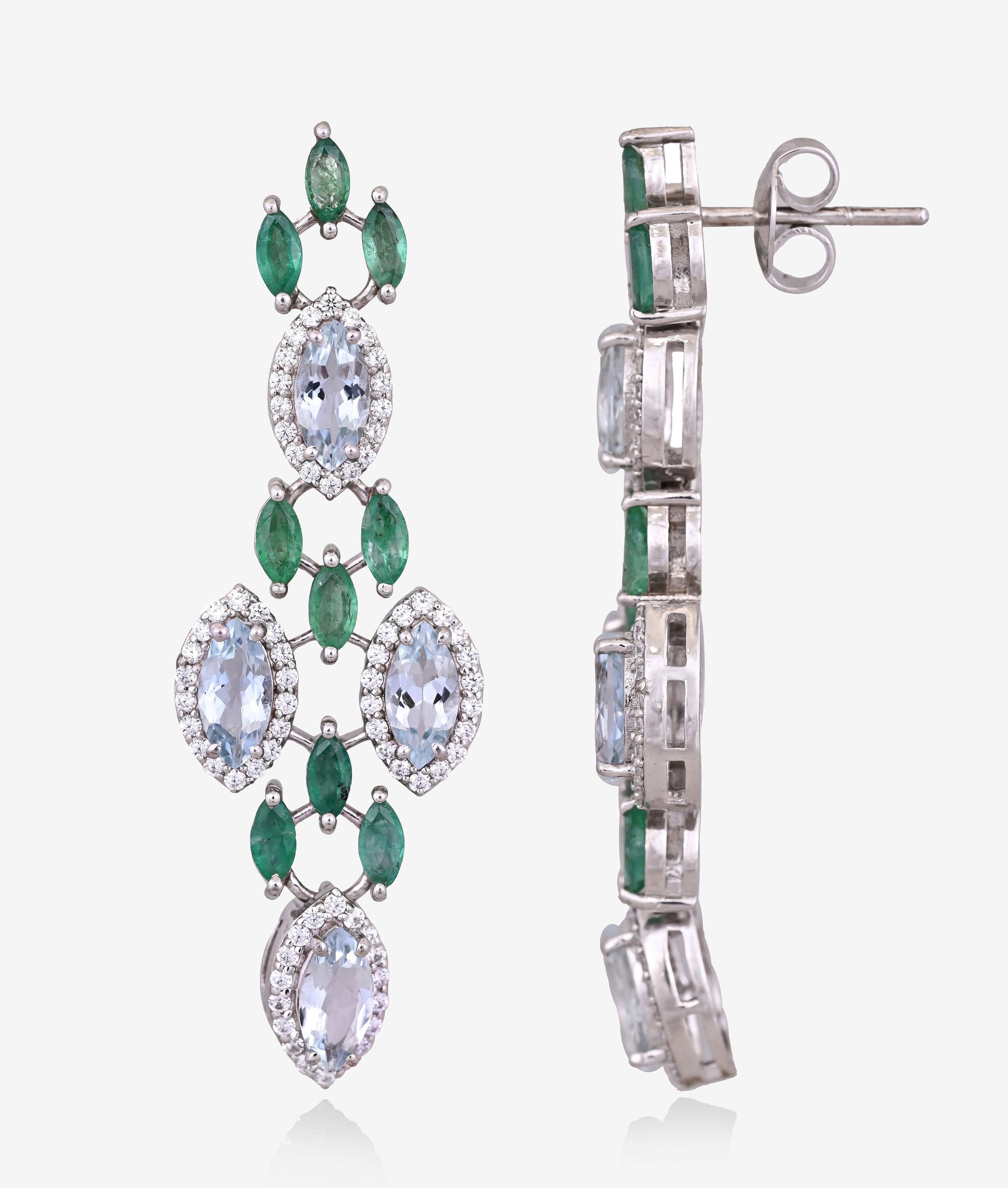 Aqua Diamond & Emerald Drop Earrings