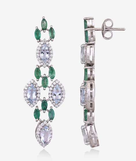 Aqua Diamond & Emerald Drop Earrings