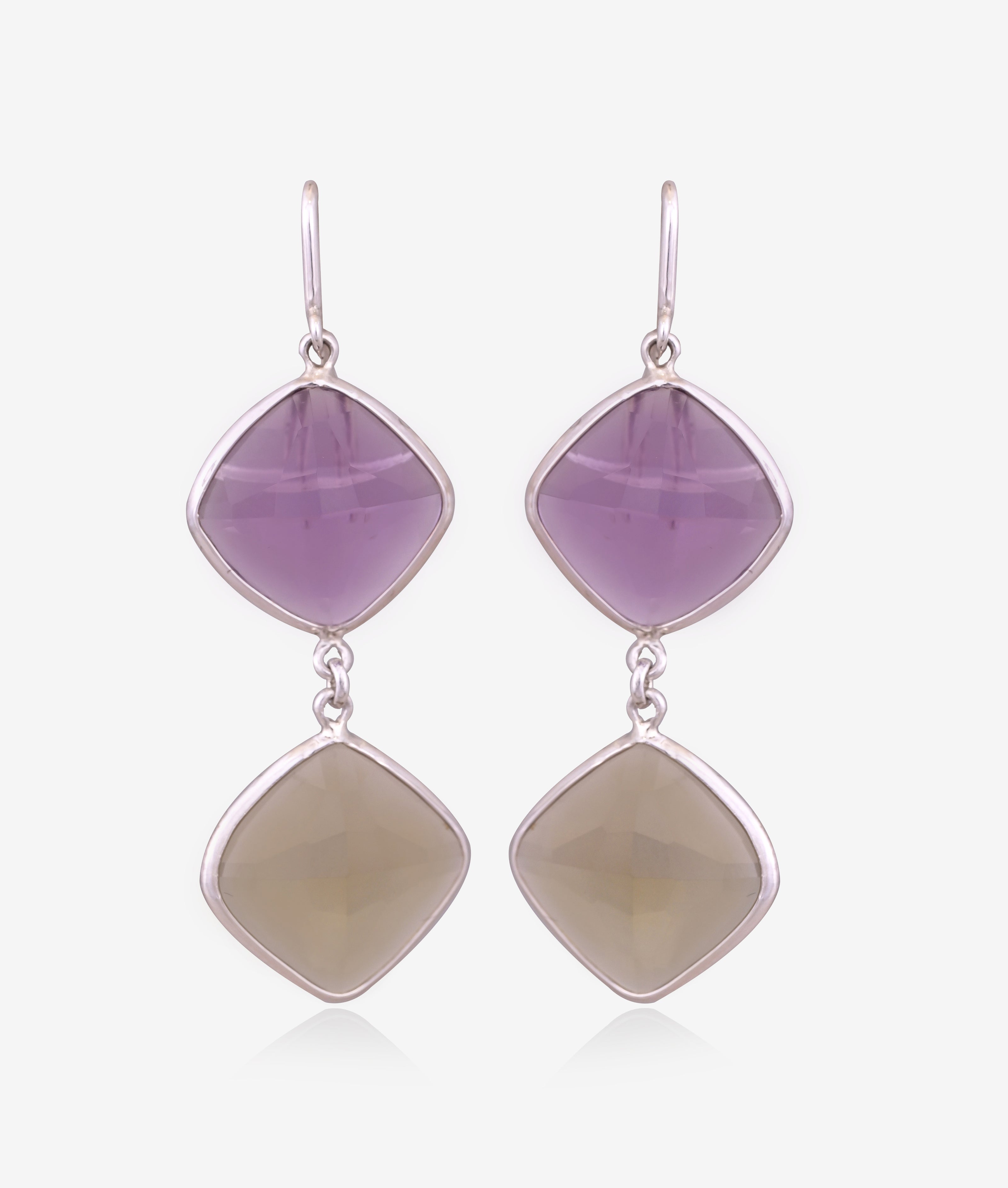 Sunny Lemon Quartz & Amethyst Gemstone Earrings