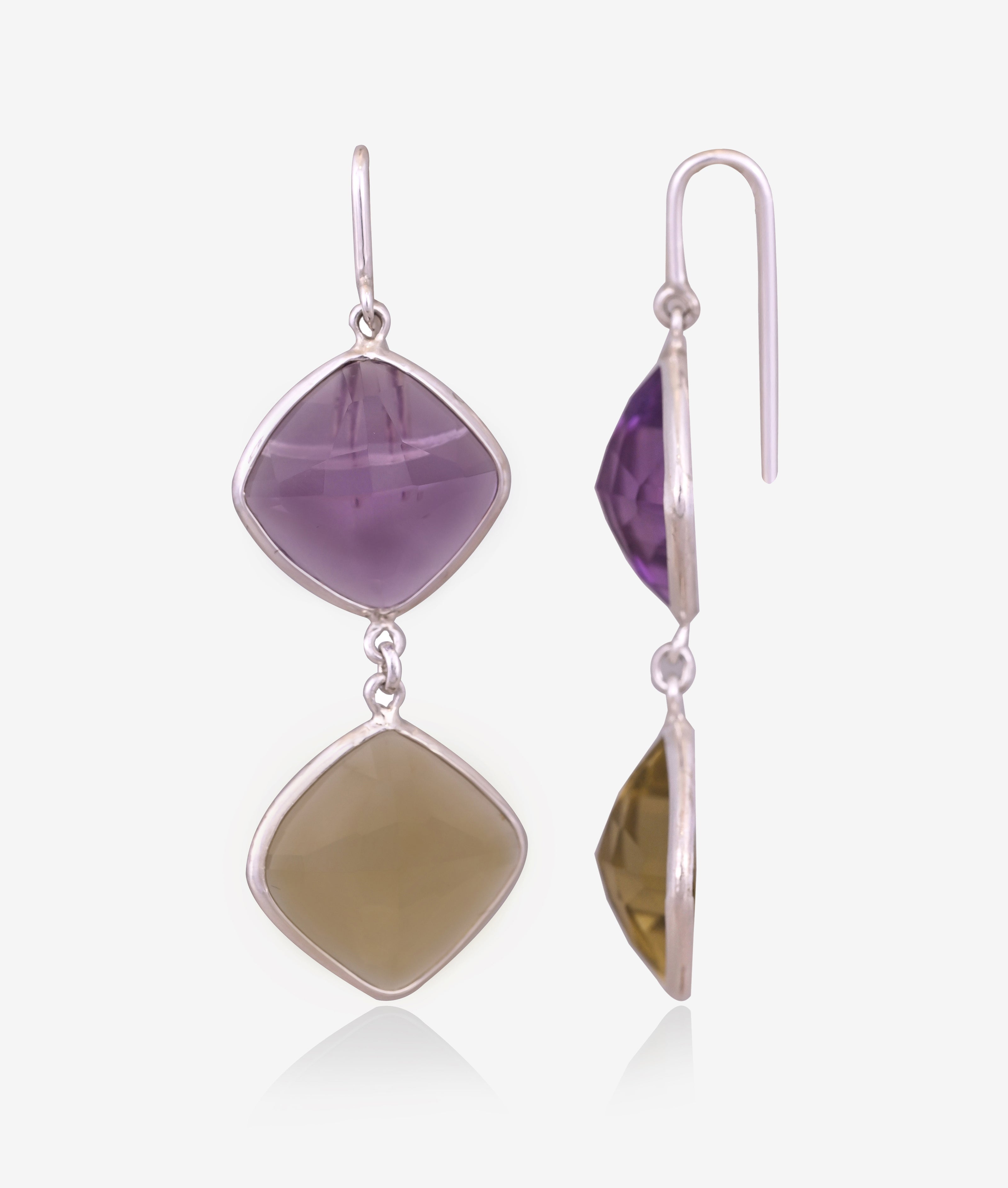 Sunny Lemon Quartz & Amethyst Gemstone Earrings