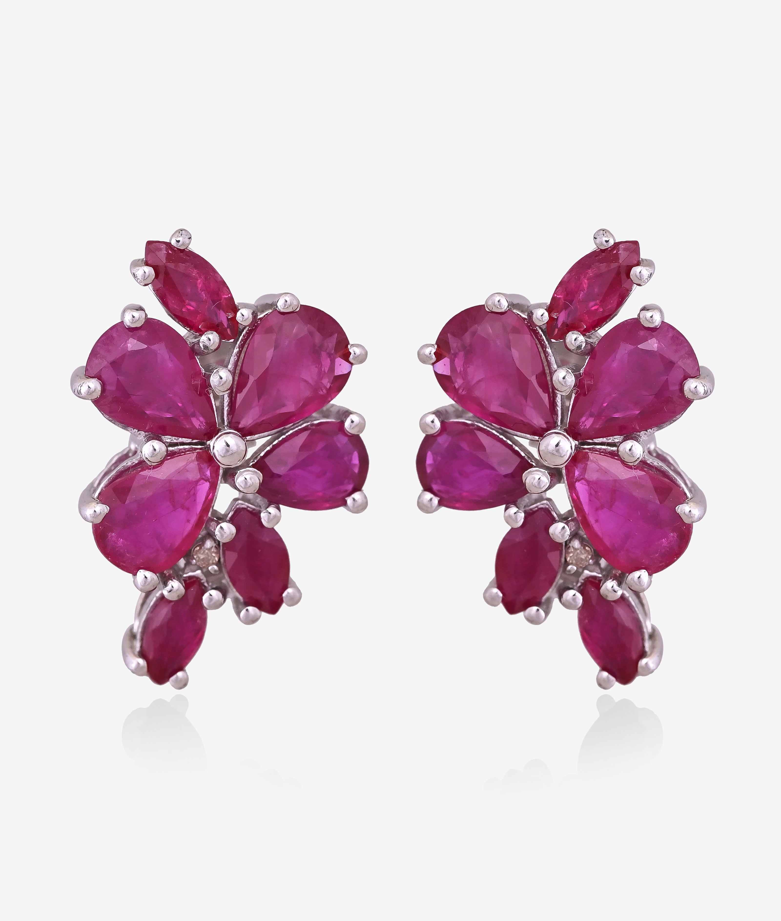 Ruby Diamond Floral Cluster Earrings