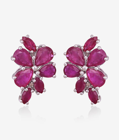 Ruby Diamond Floral Cluster Earrings