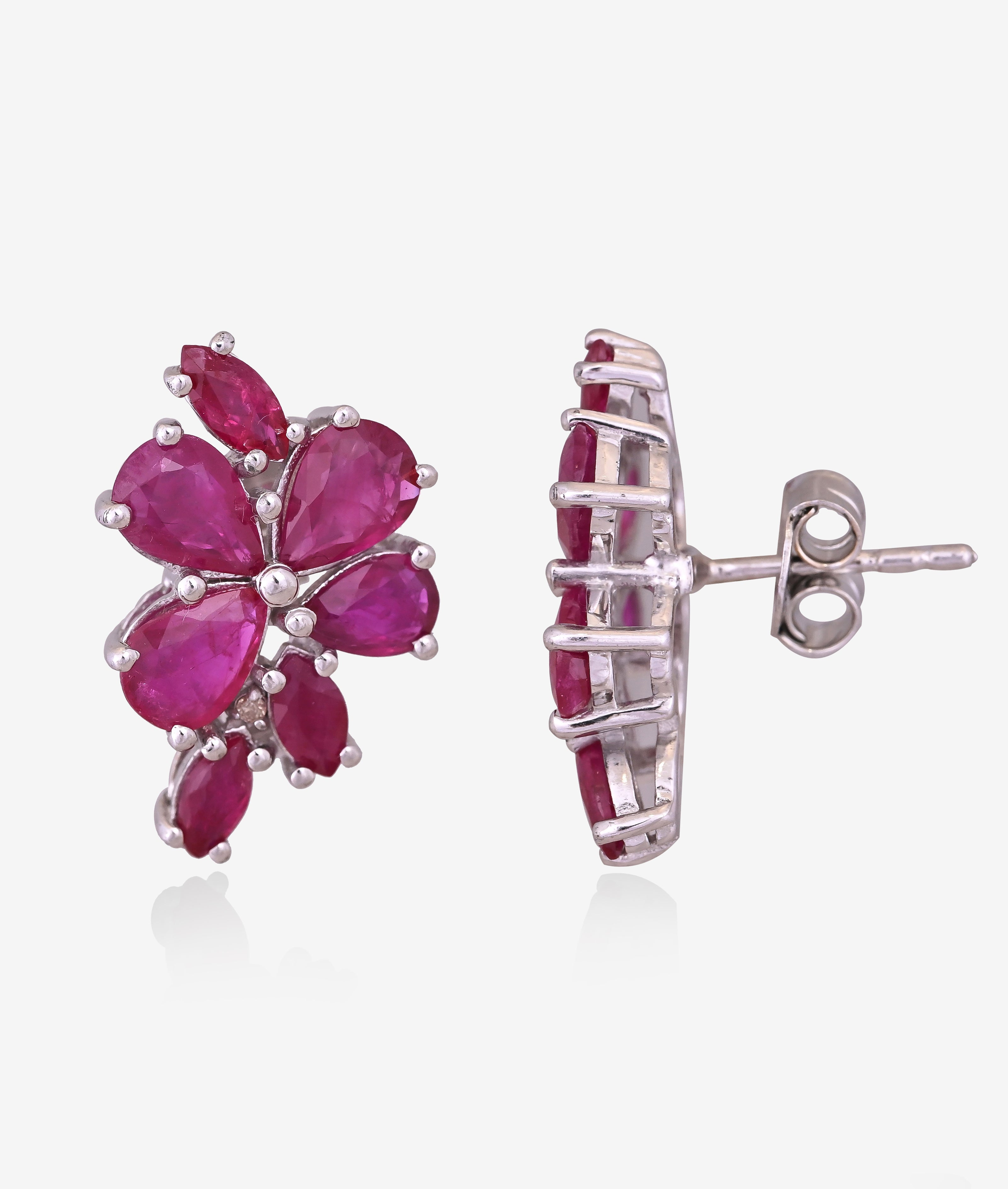 Ruby Diamond Floral Cluster Earrings