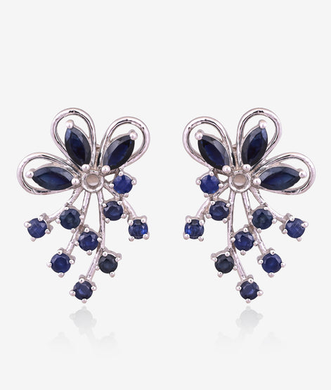 Regal Deep Blue Sapphire Floral Earring
