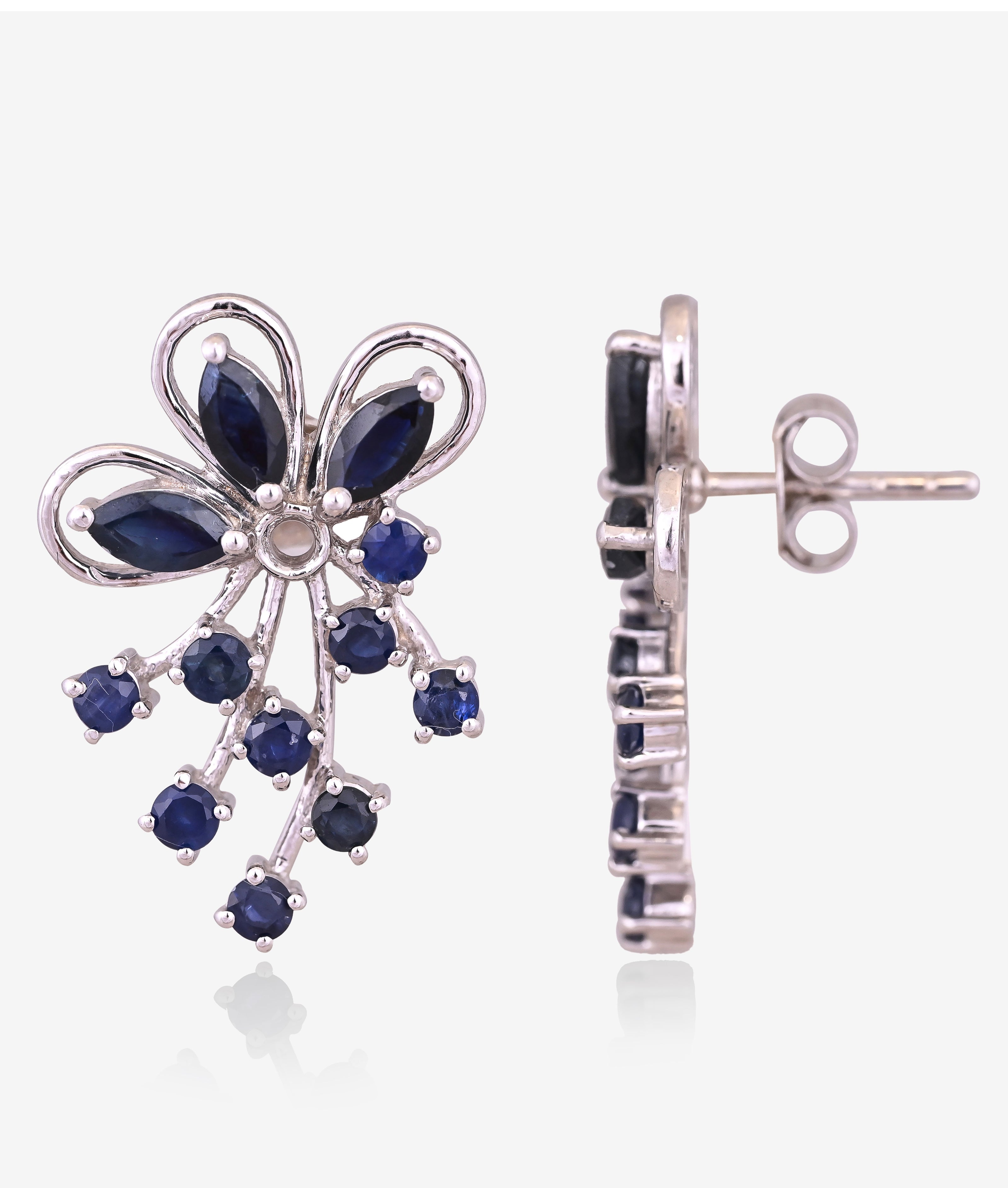 Regal Deep Blue Sapphire Floral Earring