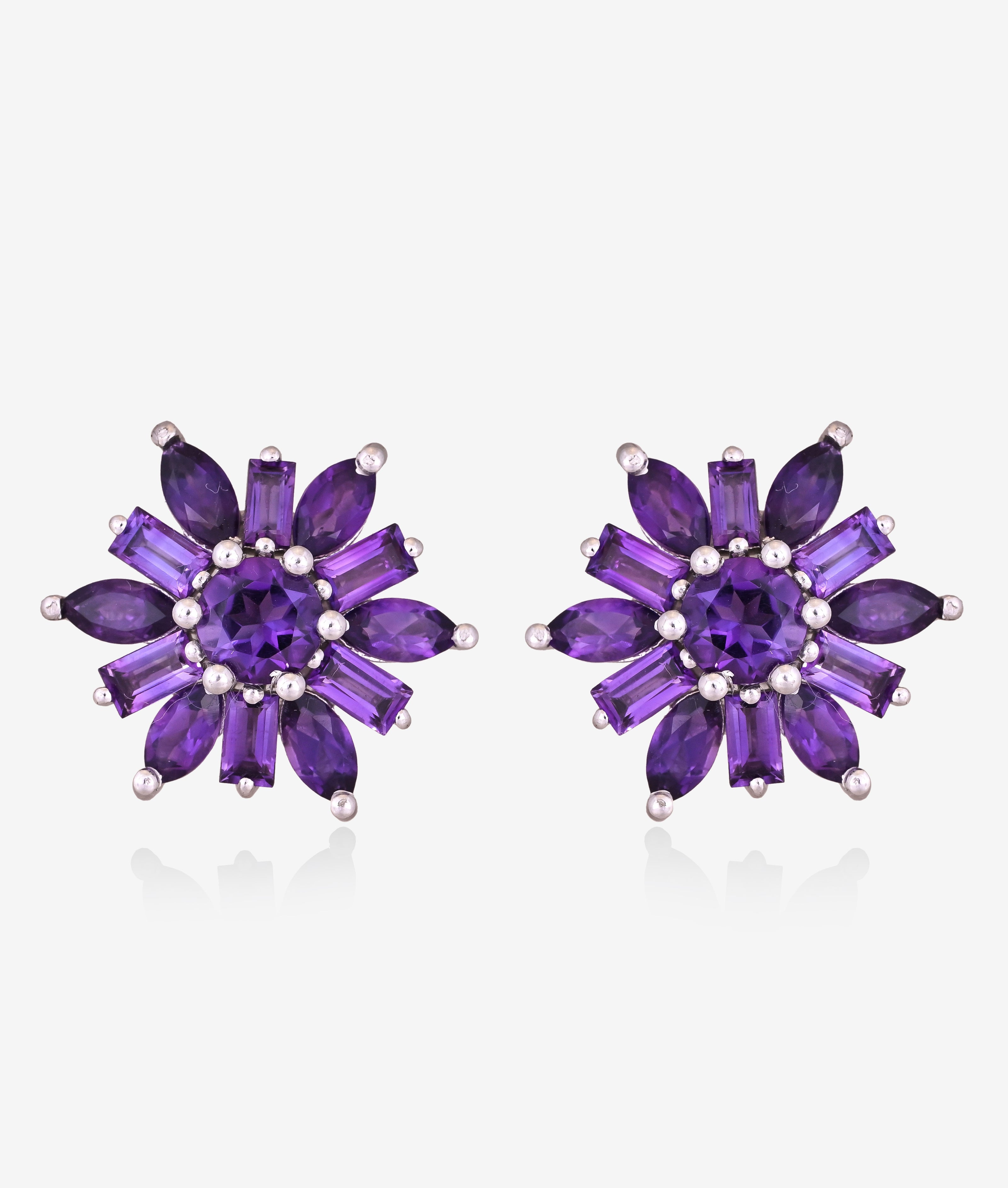 Royal Amethyst Floral Stud Earrings