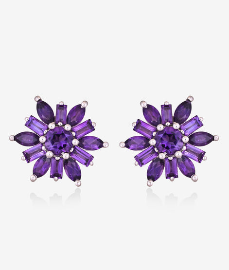 Royal Amethyst Floral Stud Earrings
