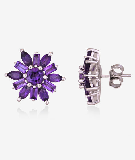Royal Amethyst Floral Stud Earrings