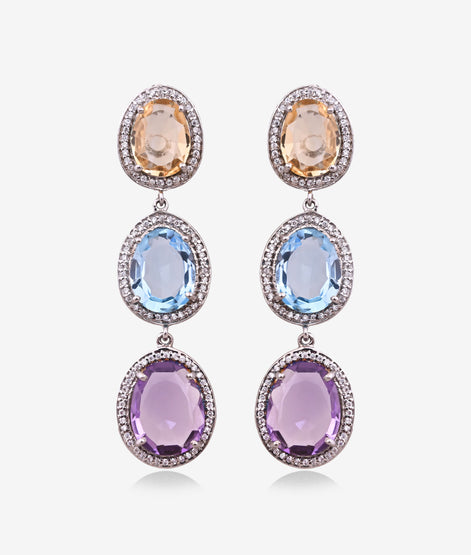 Multi Gemstone Cluster Necklace Set