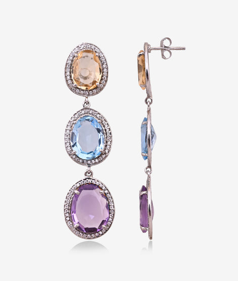 Multi Gemstone Cluster Necklace Set