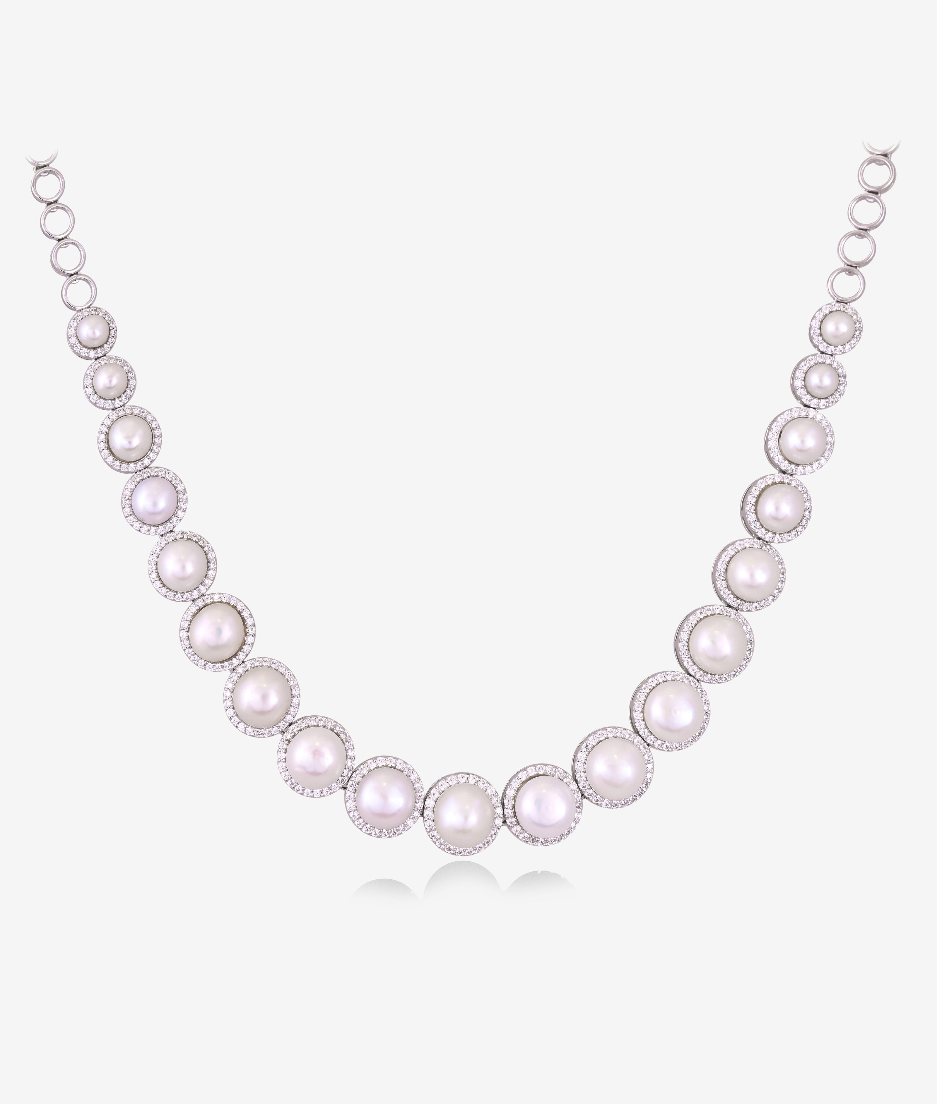 Classic Diamond Pearl Necklace Set