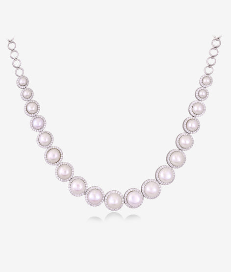 Classic Diamond Pearl Necklace Set