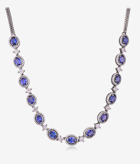Exotic Tanzanite & Moissanite Halo Necklace Set