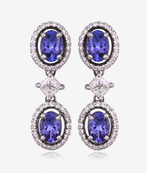 Exotic Tanzanite & Moissanite Halo Necklace Set