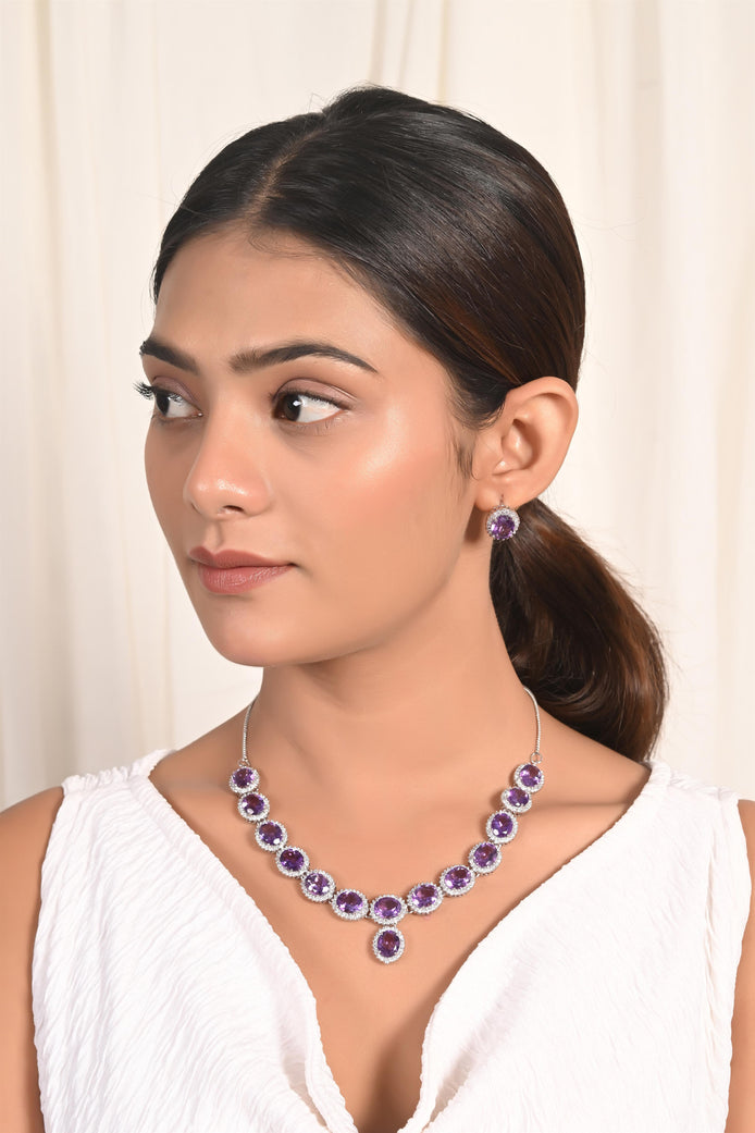 Exotic Tanzanite & Moissanite Halo Necklace Set