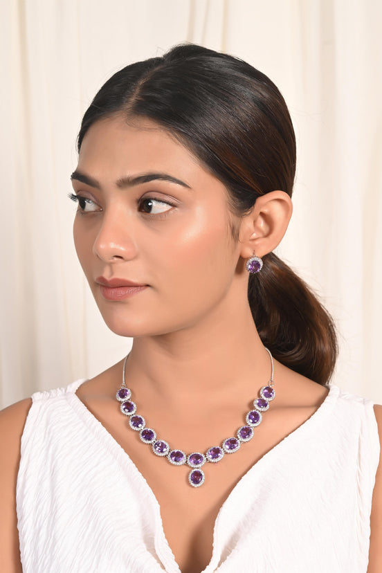 Exotic Tanzanite & Moissanite Halo Necklace Set
