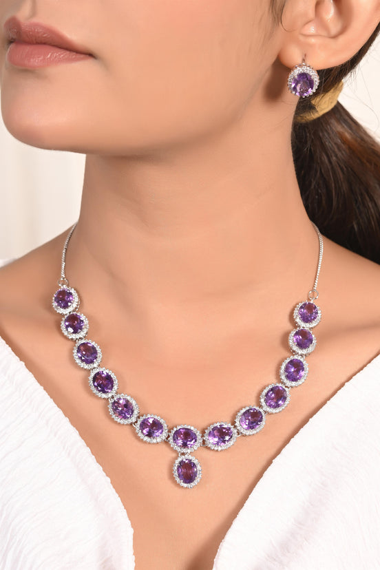 Exotic Tanzanite & Moissanite Halo Necklace Set