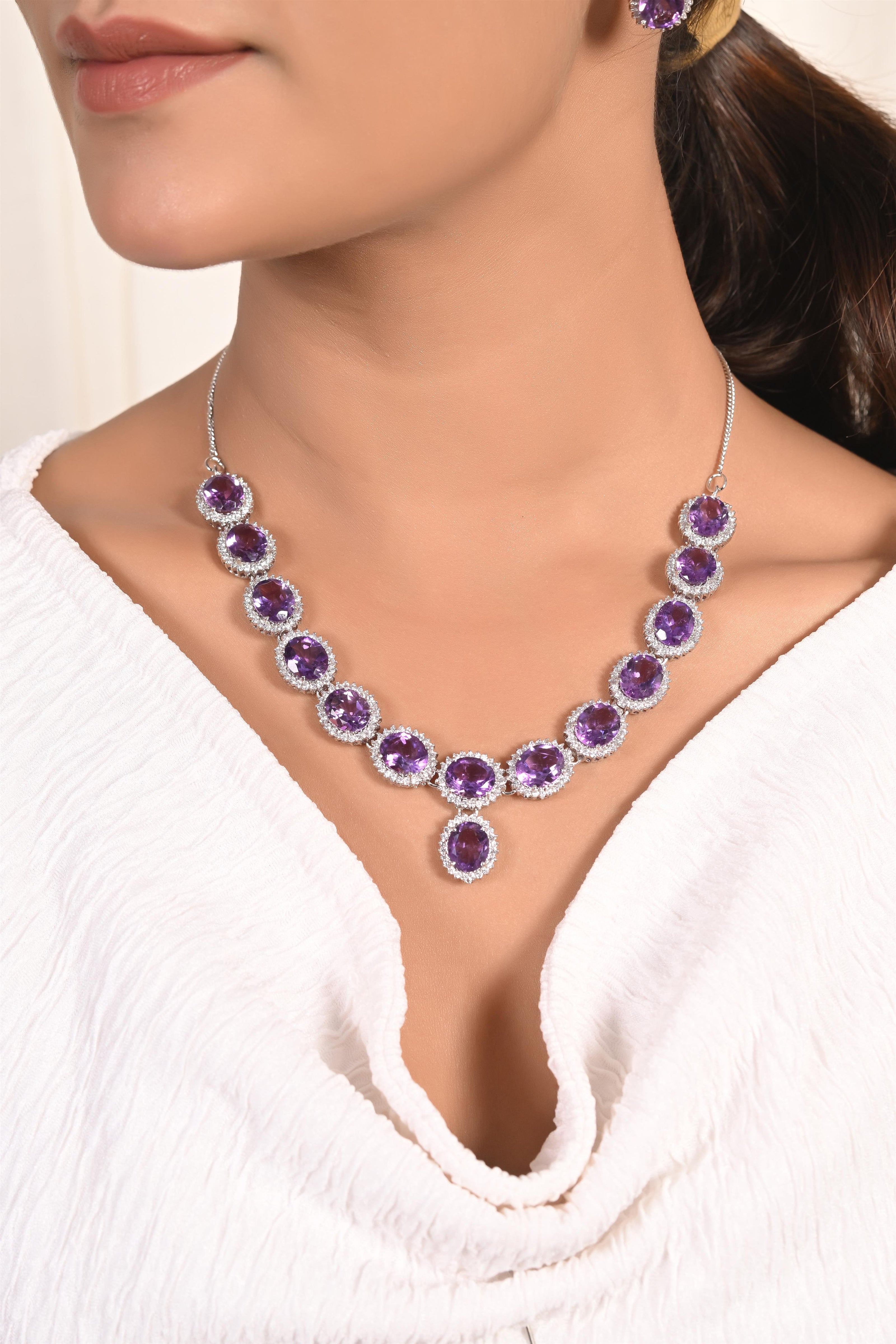Exotic Tanzanite & Moissanite Halo Necklace Set