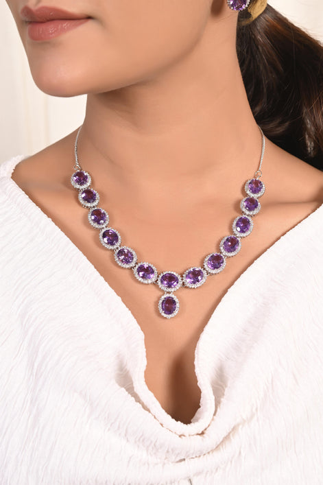 Exotic Tanzanite & Moissanite Halo Necklace Set