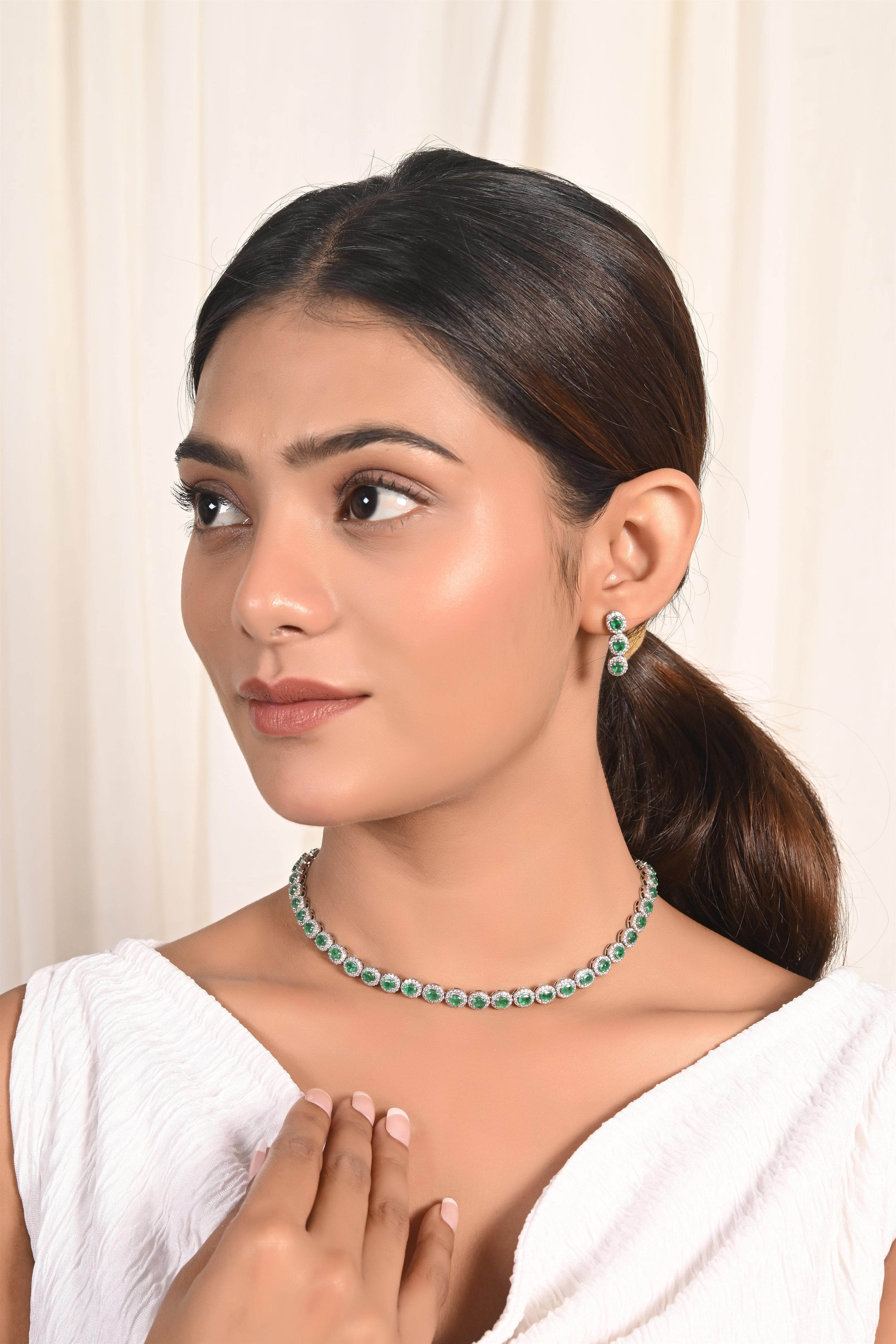 Natural Emerald and Diamond Necklace Set