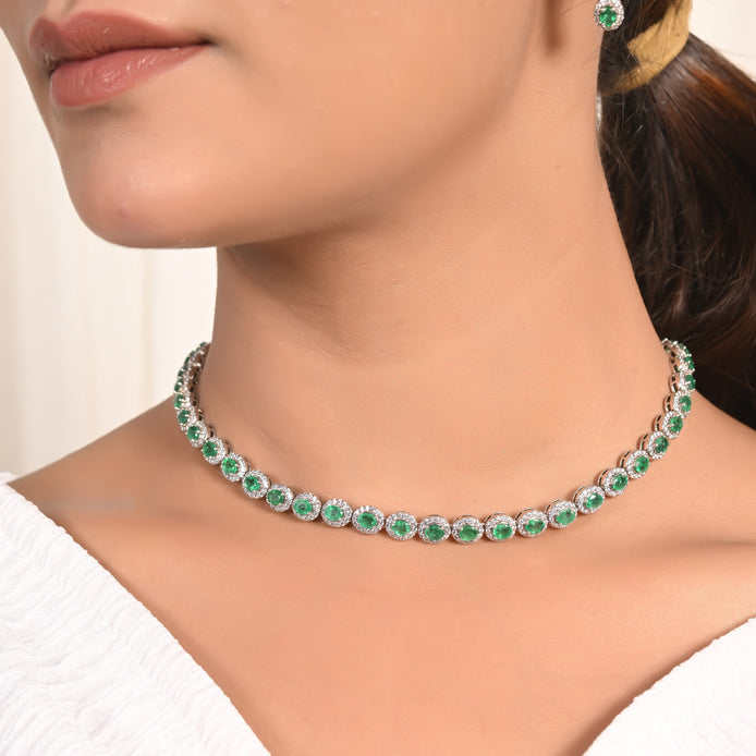 Natural Emerald and Diamond Necklace Set