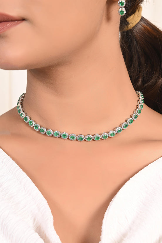 Natural Emerald and Diamond Necklace Set