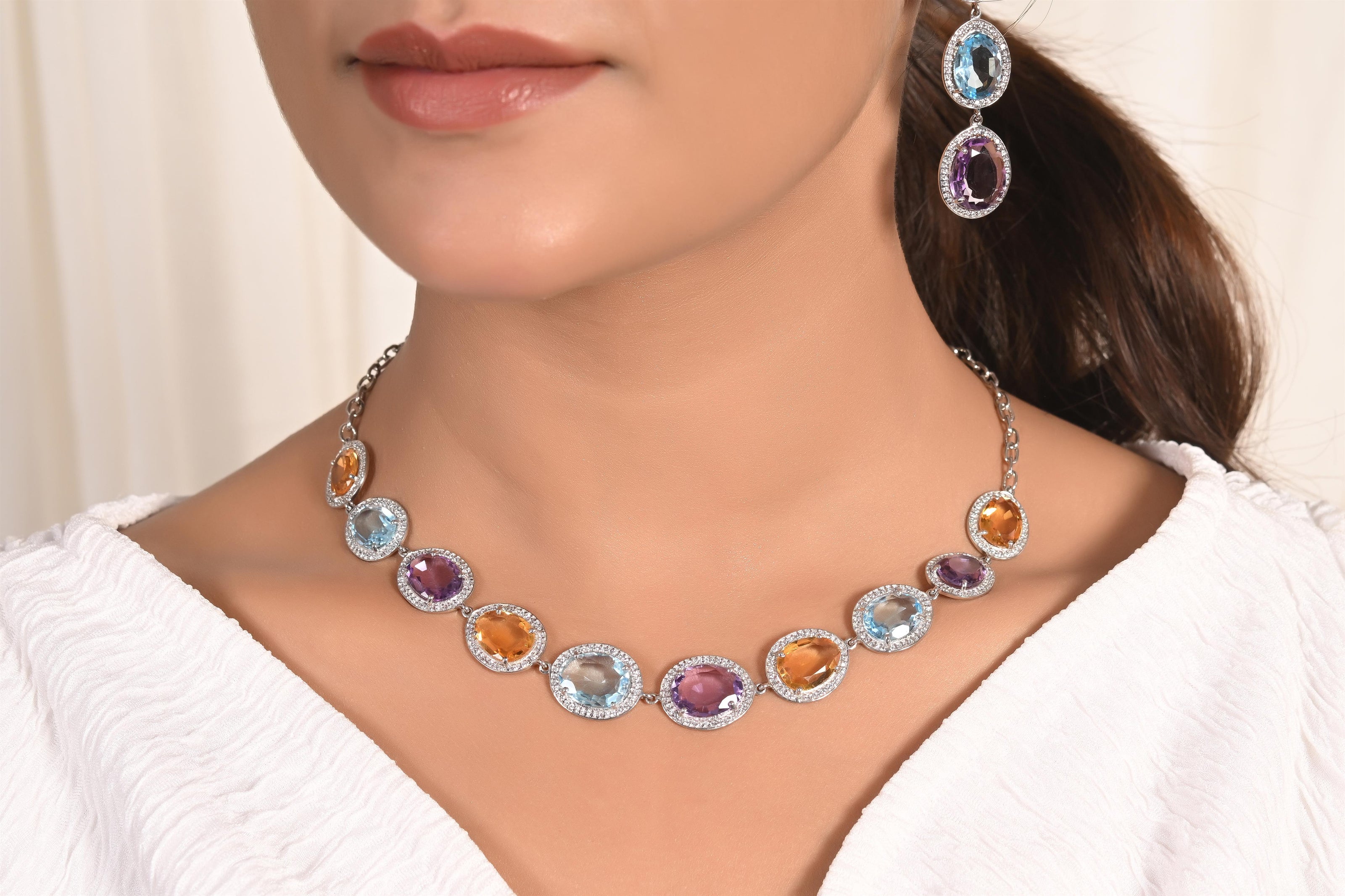 Multi Gemstone Cluster Necklace Set