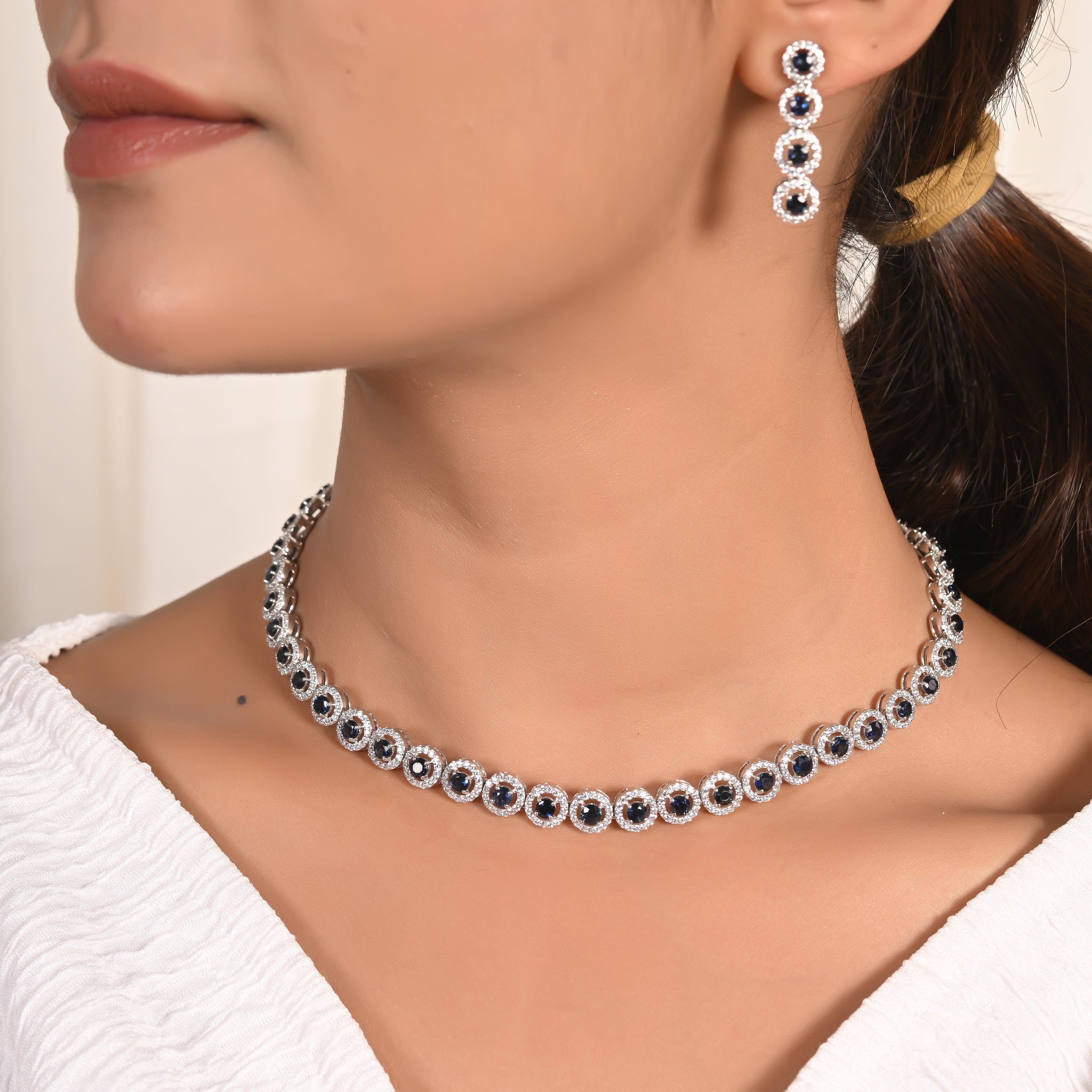 Regal Deep Blue Sapphire Necklace Set