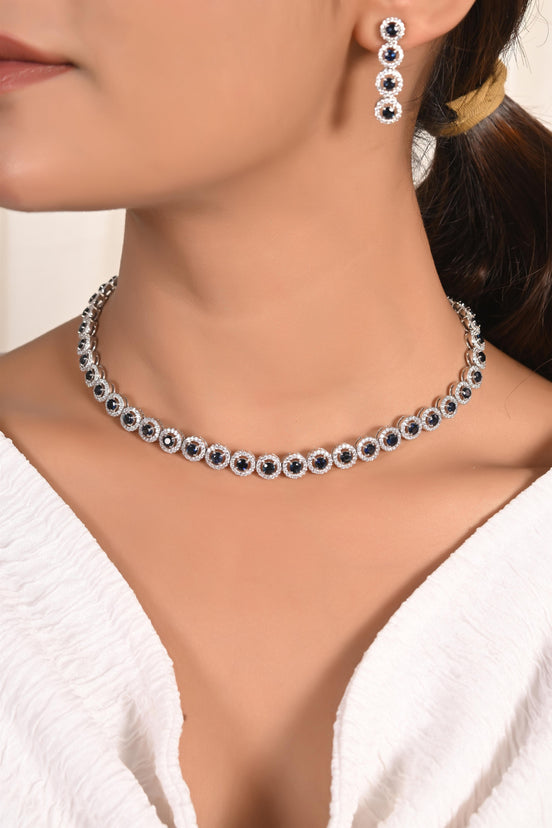 Regal Deep Blue Sapphire Necklace Set