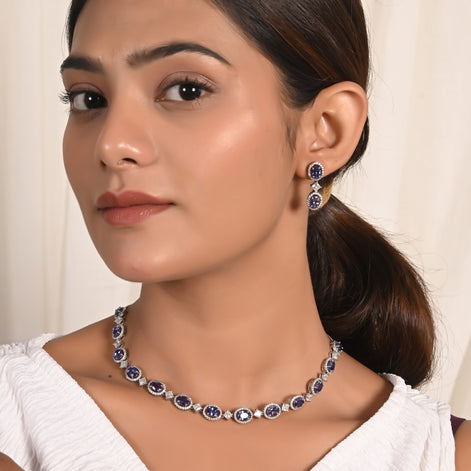 Exotic Tanzanite & Moissanite Halo Necklace Set