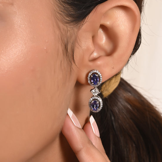Exotic Tanzanite & Moissanite Halo Necklace Set