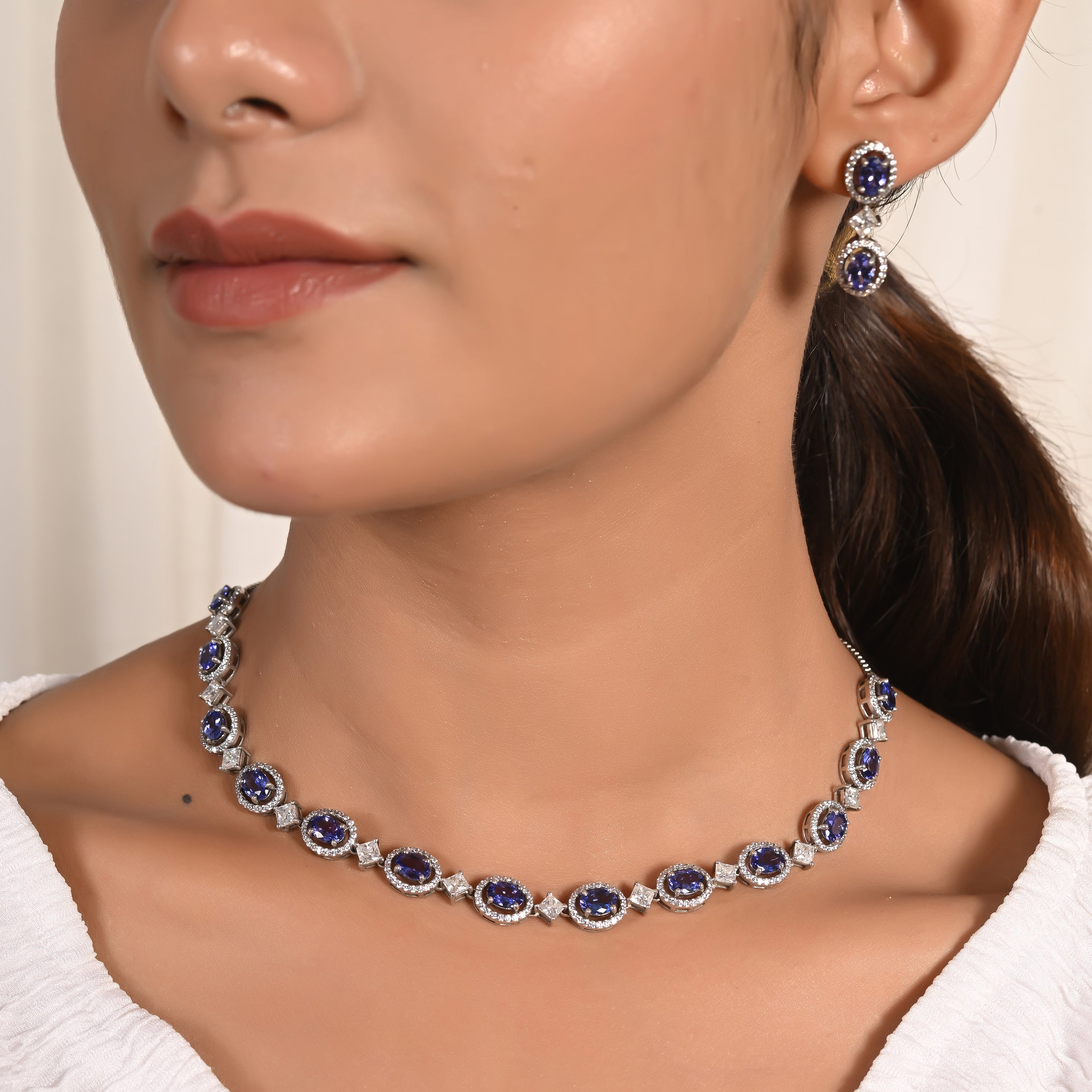 Exotic Tanzanite & Moissanite Halo Necklace Set