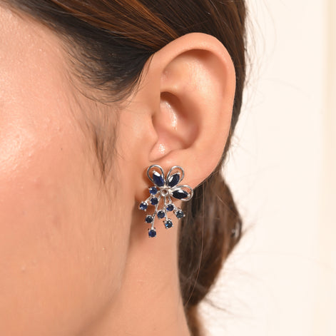 Regal Deep Blue Sapphire Floral Earring