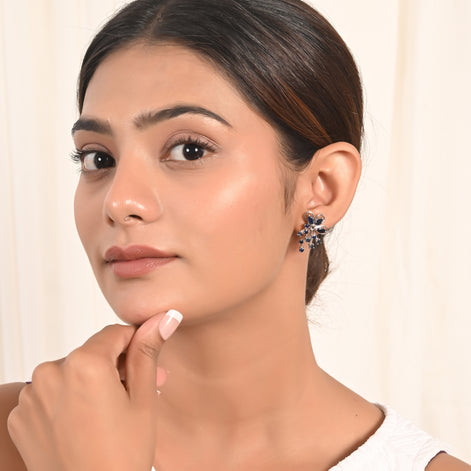 Regal Deep Blue Sapphire Floral Earring