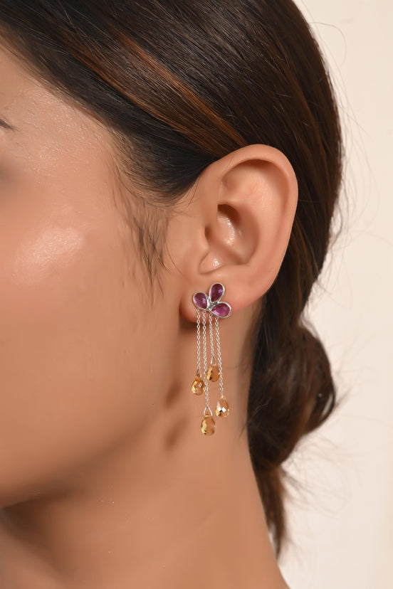 Vibrant Citrtin & Amethyst Briolette Drop Earrings