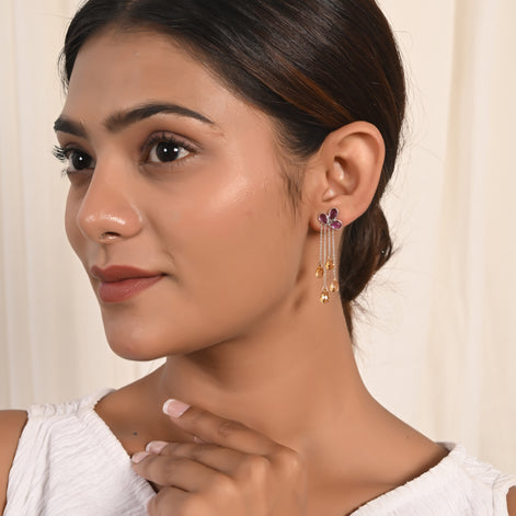 Vibrant Citrtin & Amethyst Briolette Drop Earrings