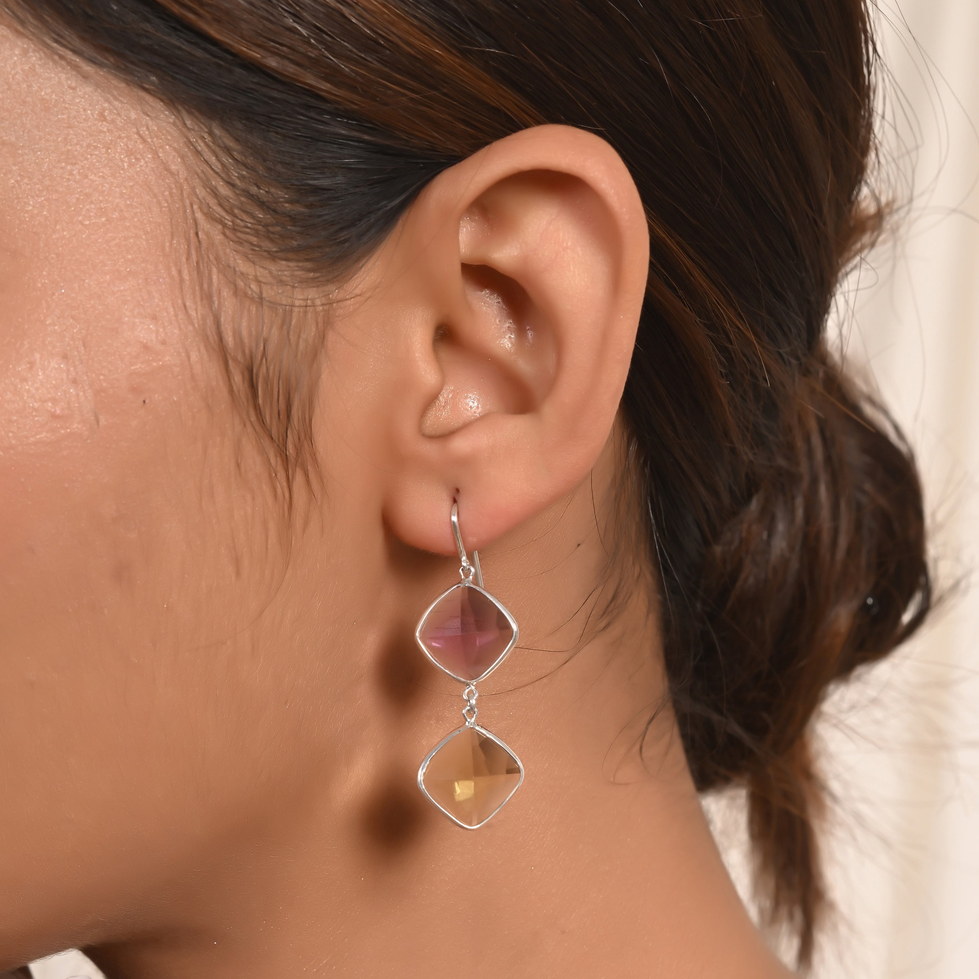 Sunny Lemon Quartz & Amethyst Gemstone Earrings