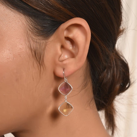 Sunny Lemon Quartz & Amethyst Gemstone Earrings