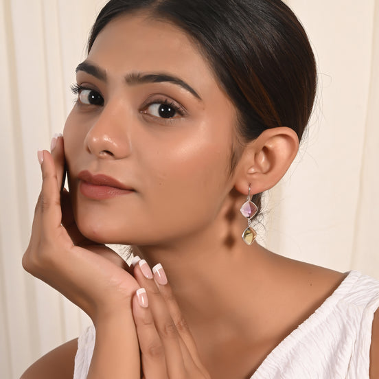 Sunny Lemon Quartz & Amethyst Gemstone Earrings