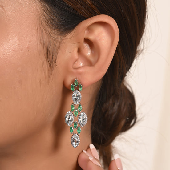 Aqua Diamond & Emerald Drop Earrings