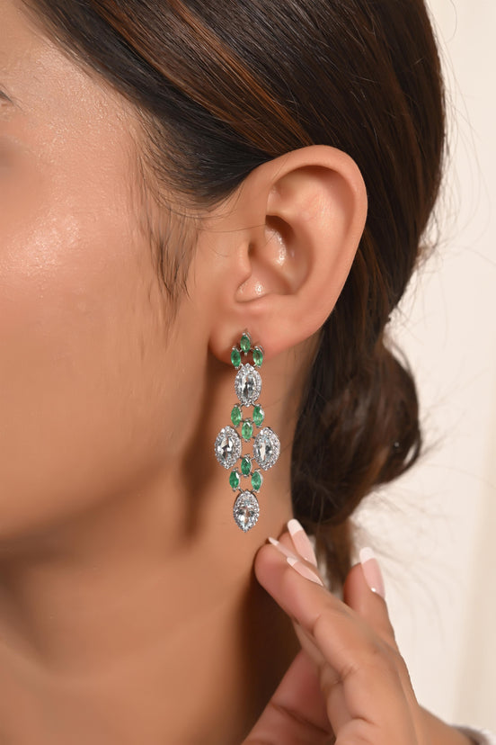 Aqua Diamond & Emerald Drop Earrings