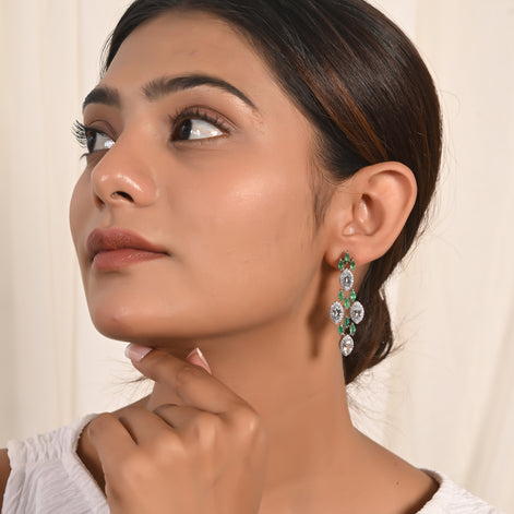 Aqua Diamond & Emerald Drop Earrings